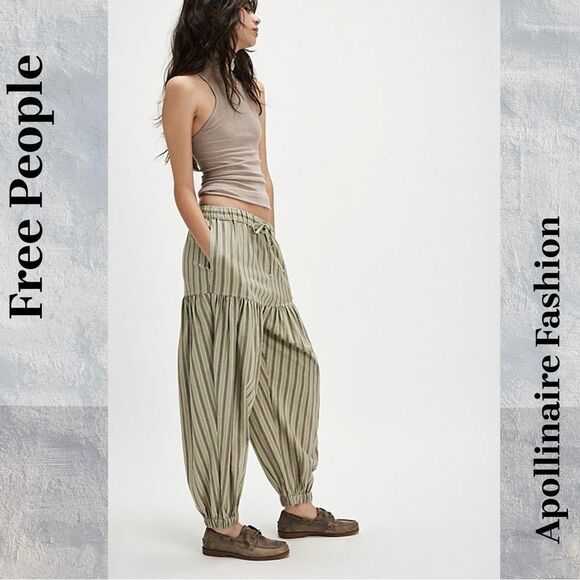 FREE PEOPLE ELLIE STRIPPED PULL ON PANTS MINT COMBO MEDIUM NEW - Picture 4 of 8